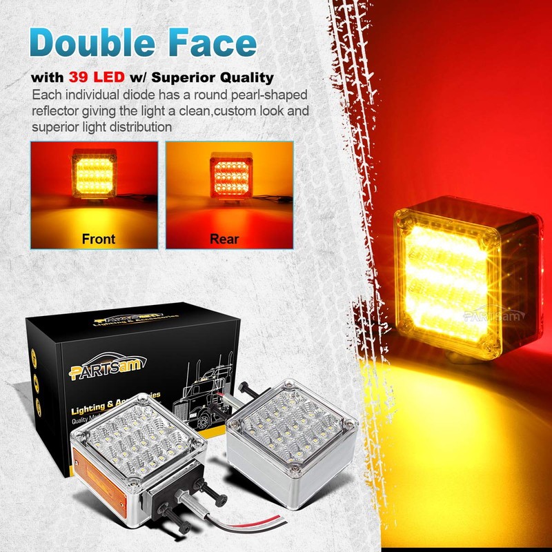 Partsam 2X Square Double Face LED Pedestal Light Cab Fender