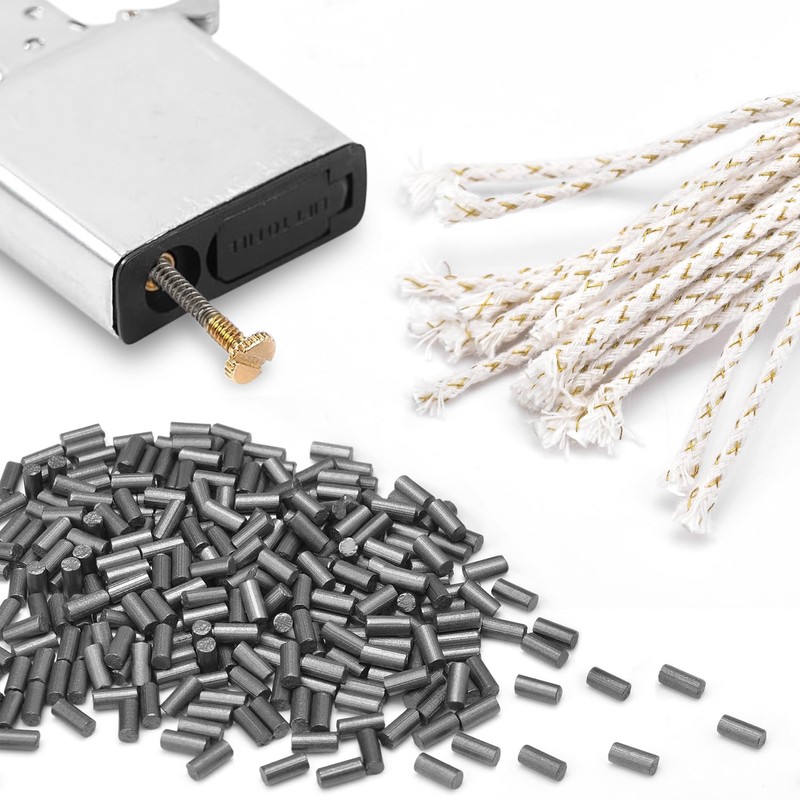 CooBigo Black Lighter Flints 500pcs & Lighter Wicks 20pcs,Ferrocerium Flint