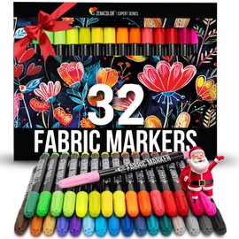 Zenacolor 32 Fabric Markers Pens - Non Toxic, Indelible and Permanent Fabric Paint Pens - Fine Point Tip Textile Marker Pen