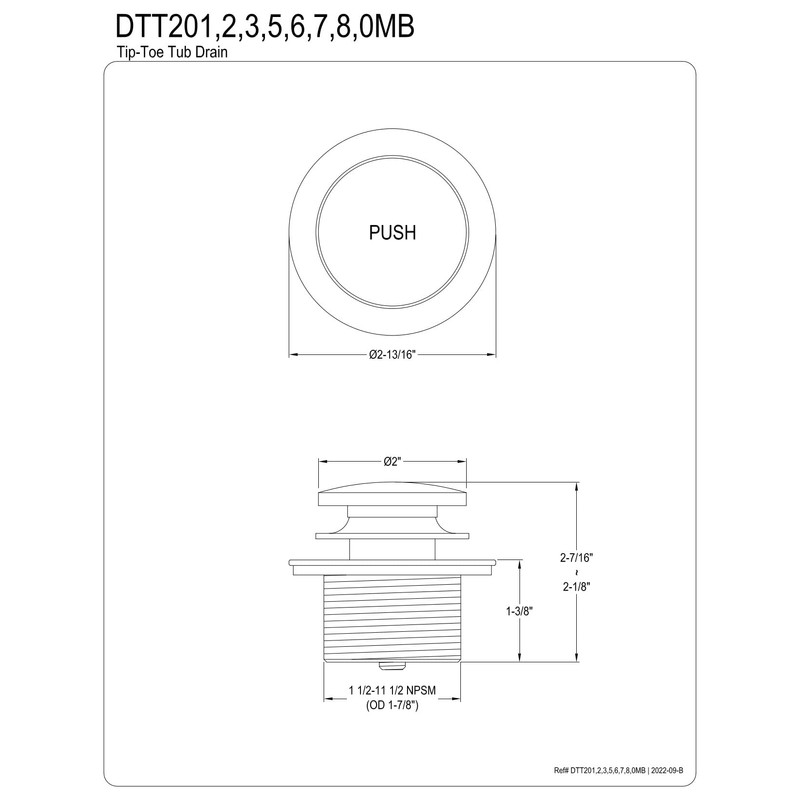 Kingston Brass DTT208 Tip-Toe Bath Tub Drain, Brushed Nickel