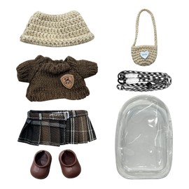 15cm/17cm Clothes Set for Doll, 5 Pcs Doll Clothes Accessories Set, 1pc Storage Bag and 1pc Adjustable Shoulder Strap, Including Knitted Sweater, Skirt, Knitted Bag, Knitted Hat, Shoes (NO Dolls)