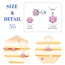 MICSAVI Jewellery Set Necklaces and Earrings Cubic Zirconia Pendant 925 Sterling Silver Necklace for Women Girls Cubic Zirconia Necklace and Stud Earrings Set, Sterling Silver Zirconia Sterling
