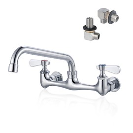 8 Inch Center Wall Mount Commercial Sink Faucet - 8" Swivel Spout Utility Faucet, Dual Handle Chrome Brass for Restaurant/Laundry/Utility Room Kitchen Sinks