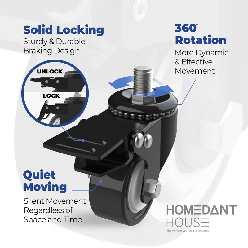 HOMEDANT House White 5-Tier Metal Rolling Cart Shelf Rack Casters