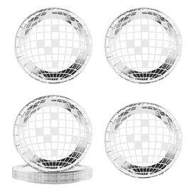 AKSIQIOL 25 Count Silver Glitter Disco Ball Plates,7" Shimmer Party Tableware for Disco Theme, Wedding Receptions, Birthday & Bachelorette Parties,70s Retro Decorative Dinner Plates