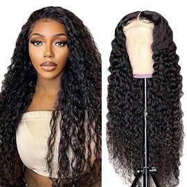Lakaisa Deep Wave Human Hair Wig Lace Frontal Perücke Damen Echthaar Glueless Wear and Go Grade 8 A 100% Brazilian Remy Hair 4X1 HD Lace Natural Color Hair No Smell for Women 28 Inch