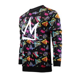 SCREENSHOT-F11963 Mens Urban Hip Hop Premium Fleece - Pullover Activewear 80's Retro Street Fashion Crew Neack Sweatshirt-Black/Pop-Xlarge