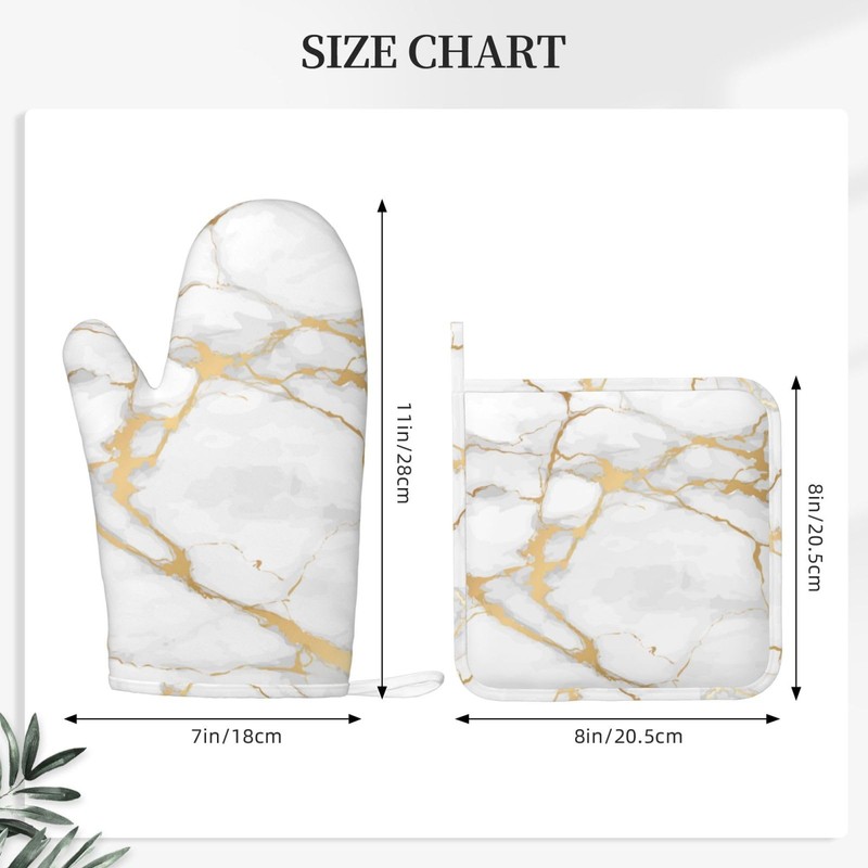 Oven Mitts and Pot Holders White Gold Marble Abstract Silicone