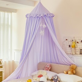 Dix-Rainbow Large Children Bed Canopy pale purple Round Dome Girls Mosquito Net Kids Princess Play Tents Nursery Room Decoration for Baby