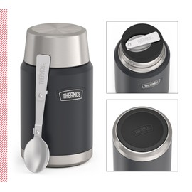 Thermos ICON Food Jar 0.71 L, Dark Grey/Graphite Matt, Food Jar, 710 ml, Double-Walled 18/8 Stainless Steel, Keeps Warm and Cold, with Folding Spoon, Non-Slip Base, Completely Leak-Proof