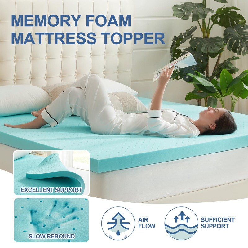 Eiayeebil 2 Inch Memory Foam Mattress Topper Twin, Mattress Pad