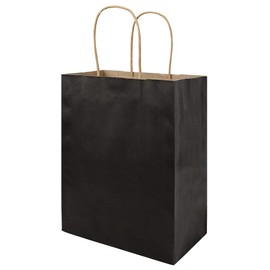 bagmad 100 Pack Medium 8x4.75x10 Inch Black Kraft Paper Bags with Handles Bulk, Gift Bags, Craft Grocery Shopping Retail Party Favors Wedding Business Sacks (Black, 100pcs)