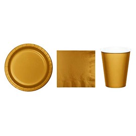 Baxters Party Bundles Bulk, Gold, 96 Count 7 Inch Paper Plates, 96 Count 9 Ounce Hot/Cold Paper Cups, 100 Count Luncheon Paper Napkins, Pack Contains 292 Pieces