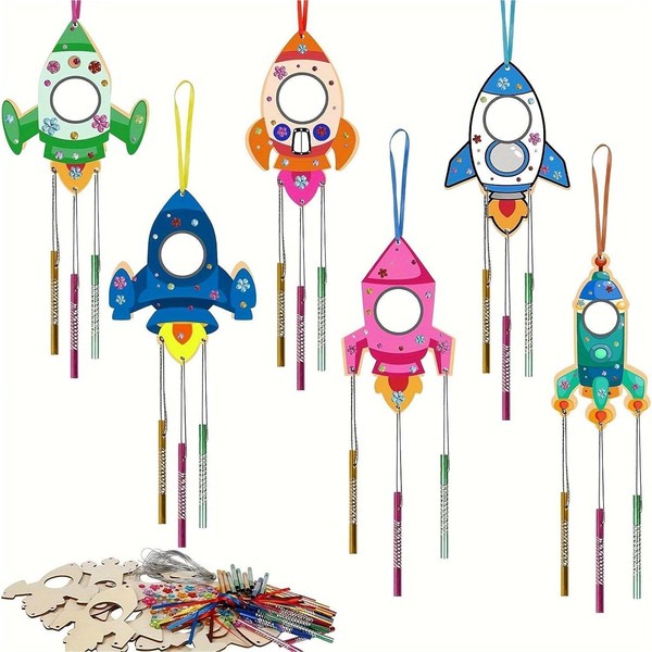 virkwuy 12 Stück Windspiel Bastelset Kinder, Raketen Windspiel Bastelset, Spielzeug