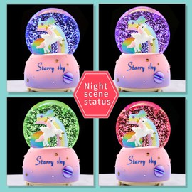VECU Unicorn Snow Globe for Kids, 80 MM Snow Globe With Musics, Perfect Unicorn Music Box for Granddaughters Babies Birthday