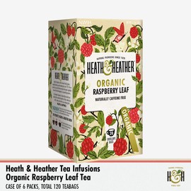 Heath & Heather Organic Raspberry Leaf Teabags | Individually Wrapped Caffeine-Free Herbal Tea Infusion | 6 Packs of 20, Total 120 Tea Bags