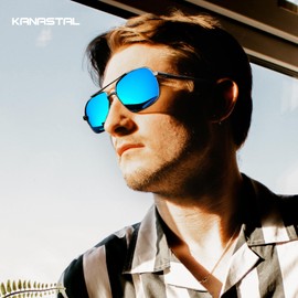 KANASTAL Polarised Sunglasses for Men and Women, Mirrored with Premium Metal Frame, UV400 Protection, Vintage Driving Glasses for Driving and Outdoor Sports, Mirrored Blue/Grey Frame