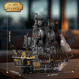 NUTCRACKER Pirate Ship Building Set with LED Light, Black Pearl Ship Toy Building Set, Sailboat Model Home Decor, Easter Christmas Birthday Gift for Adults Boys Girls 14+（1713 Pieces）