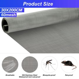 Fine Mesh Wire Mesh 30 x 200 cm Fine Mesh Stainless Steel Mesh Metal Mesh Window Mesh Wire Mesh Mesh for Doors Prevents Mice, Aviary Wire, Rabbit Wire, Vole Mesh