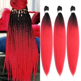 BALINGHAIR Braiding Hair Pre-Stretched Kanekalon High Temperature Synthetic Fiber Braid Hair 28 Inches (Black to Red, 28 Inch (Pack of 3))