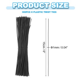 PATIKIL Plastic Twist Ties, 300 Pcs 6 Inch Reusable Cable Ties, 0.04 Inch Wide Bag Coated Ties for Household and Office Use, Black