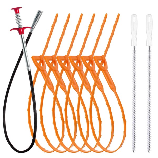 Keyfar 35.5inch Drain Clog Remover(1pcs), 25inch Drain Snake Hair Remover(6pcs)