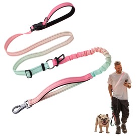 Dog Lead with Reflective Stripes, Adjustable Lead for Dogs, Jogging Lead for Dogs for Large Dogs, Orange Pink