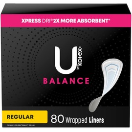 U by Kotex U by Kotex Balance Wrapped Panty Liners, Regular Length, 80 Count (Packaging May Vary)