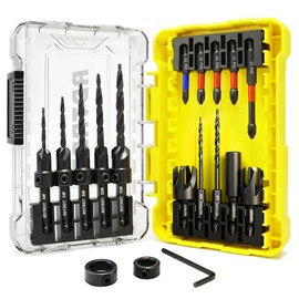 18 PCS Countersink Drill Bit Set, HSS Tapered Drill Bits Counter Sink Drill Bit with 2PCS Wood Plug Cutter 1/4" Hex Shank Quick Change for Woodworking with Storage Box