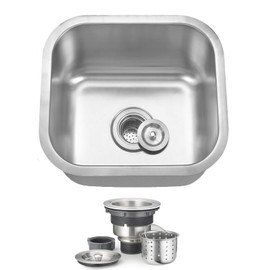 16x16 Inch Undermount Bar Prep Sink, ORLANDO Single Bowl Kitchen Sink 18 Gauge Stainless Steel Small Bar Sink