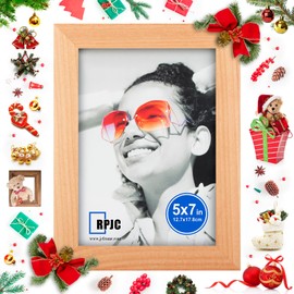 RPJC 5x7 inch Picture Frames Made of Solid Wood High Definition Glass for Table Top Display and Wall Mounting Photo Frame Natural
