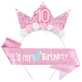 DRESHOW Birthday Crown Birthday Belt Girls Glitter Crown Birthday Party Supplies Favours Decorations