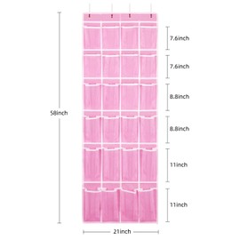 SAVERHO Hanging Shoe Organizer, Over The Door Shoe Organizer with 24 Breathable Mesh Pockets for Men Women Kids Hanging Shoe Storage Rack Organizer Size:58x21 Inch（Pink）