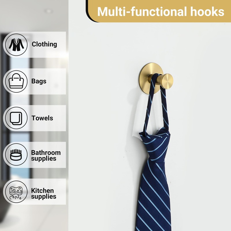 SAYAYO Self Adhesive Hooks for Hanging, Brushed Gold Towel Hook