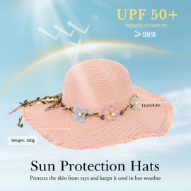 LY4U Damen Strohhut, Damen Sonnenhüte UPF 50, Sommer Strand Hut für Mädchen, Floppy Faltbarer Roll-Up Reisehut