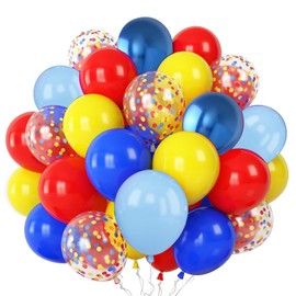 Red Blue Yellow Balloons, Colorful Confetti Balloons with Ribbon for Toy Party Baby Shower Inspired Story Carnival Theme Party Decorations