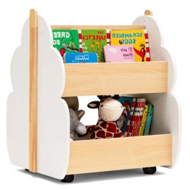 Kids White Gray Wooden Bookshelf With Universal Wheels For ChildrenColor: Gray