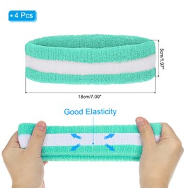 PATIKIL Sweatband Headbands, 4 Pcs Terry Cloth Sweat Band for Women Men Sports Basketball Tennis Athletic Gym Working Out, Sky Blue White