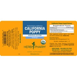 Herb Pharm Certified Organic California Poppy Liquid Extract for Calming Nervous System Support - 4 Ounce