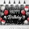 8x6ft Red Silver Black Happy Birthday Party Backdrop Glitter Balloons
