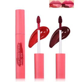 Peel Off Lip Liner Stain Set, 2Pcs Waterproof Lip Tattoo Peel Off Lip Tint Stain, Long Lasting Transfer-Proof Non Stick, Matte Finish High Pigmented Color Peel & Reveal Lip Gloss Makeup for Women-3+4