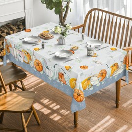 Horaldaily Fall Tablecloth 140x200 Centimetre Rectangular, Thanksgiving Autumn Harvest Orange Watercolor Pumpkins Blue Table Cover for Party Picnic Dinner Decor