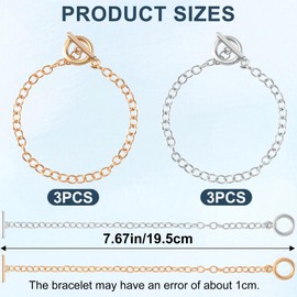 OIIKI 6pcs Bracelet Chain with OT Toggle Clasp, Metal Bracelet Chains for Jewelry Making, DIY Bracelets Making Supplies for Women - Gold, Silver