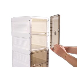 Jokari Set of 4 Collapsible, Stackable Shoe Storage Shelves, See-Through Doors. Holds 4 Pairs of Adult Shoes. Keep Closets and Entryways Tidy. Multi-Use Home Storage for Bedroom, Kitchen and More (4)