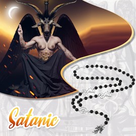 Flonge Women's Religious Rosary Necklace: Mystic Satan Goat Mendez Pendant Necklace Black Rosary Beaded Necklaces Fashion Jewelry Gift for Women Men