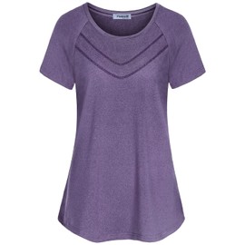 Women Short Sleeve Workout Shirts Yoga Athletic Gym Exercise Tops Oversized Loose Fit 1# Purple
