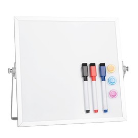 Lumspax Small Desktop White Board with Stand, 10" x 10" Double-Sided Silver Aluminium Frame Whiteboard for Kids, Mini Dry Erase Board for Home, Office, School