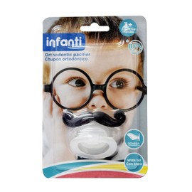 INFANTI | Chupón De Silicon Ortodóntico | Con Tapa Bigote Color Blanco Período de edad 0-6 meses