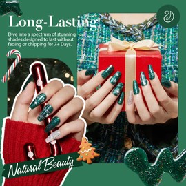 AZUREBEAUTY Christmas Nail Polish Quick Dry Vegan Green Glitter Nail Polish Natural Infinite Shine Nail Lacquer Salon-Quality for Women Girl Gift Set 1Pcs 0.34 fl oz