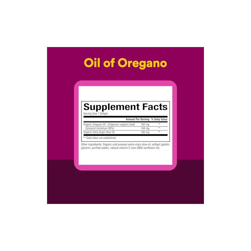 Organic Oil Of Oregano, 180 mg, 30 Softgels by Natural